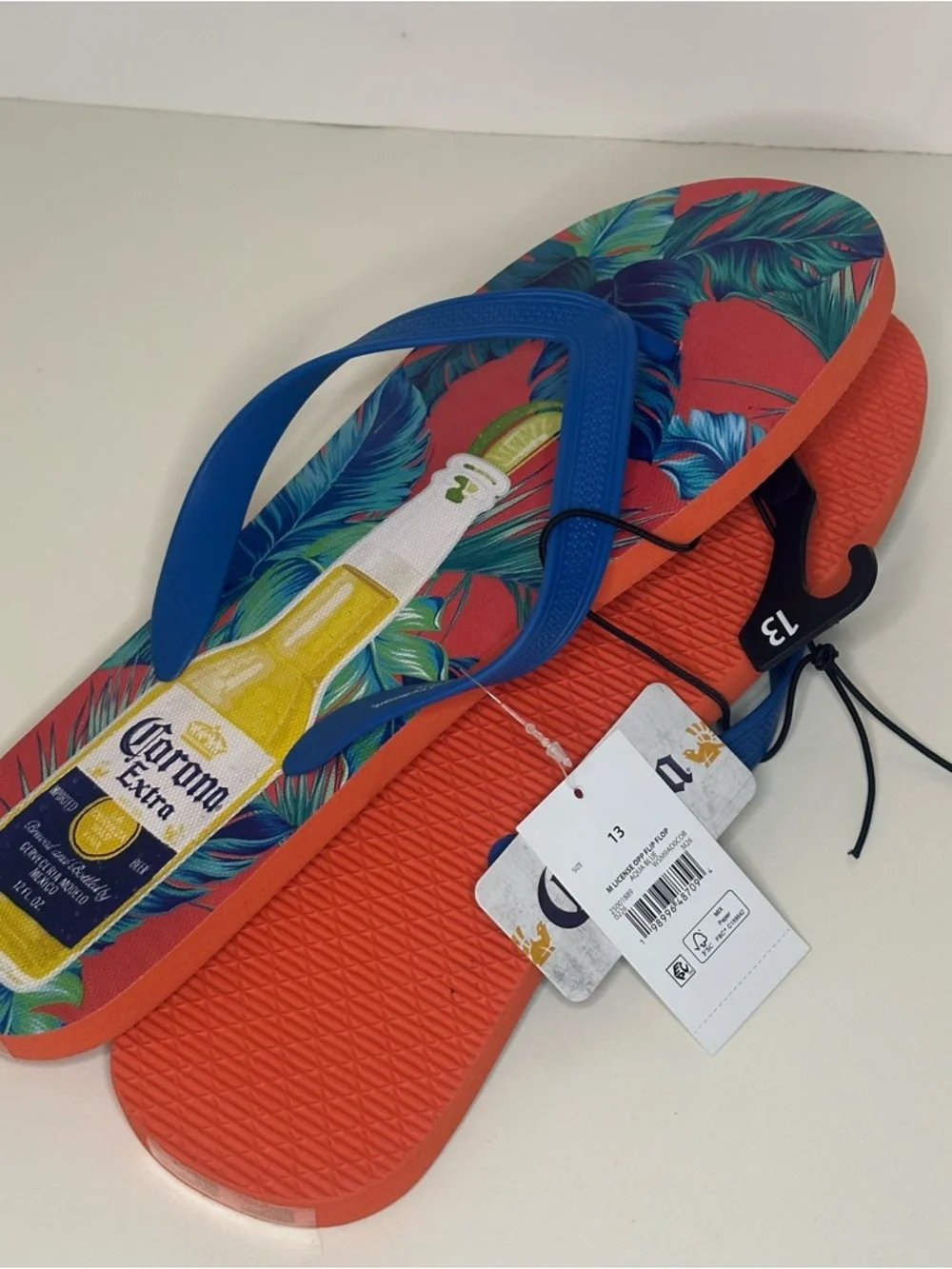 Corona Licensed By Bioworld Mens 13 Pink Plastic Flip-Flops Tropical Print NEW